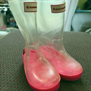 American Girl Wellie Wishers Clear Peek a Boo Rain Boots Youth Size 8/9